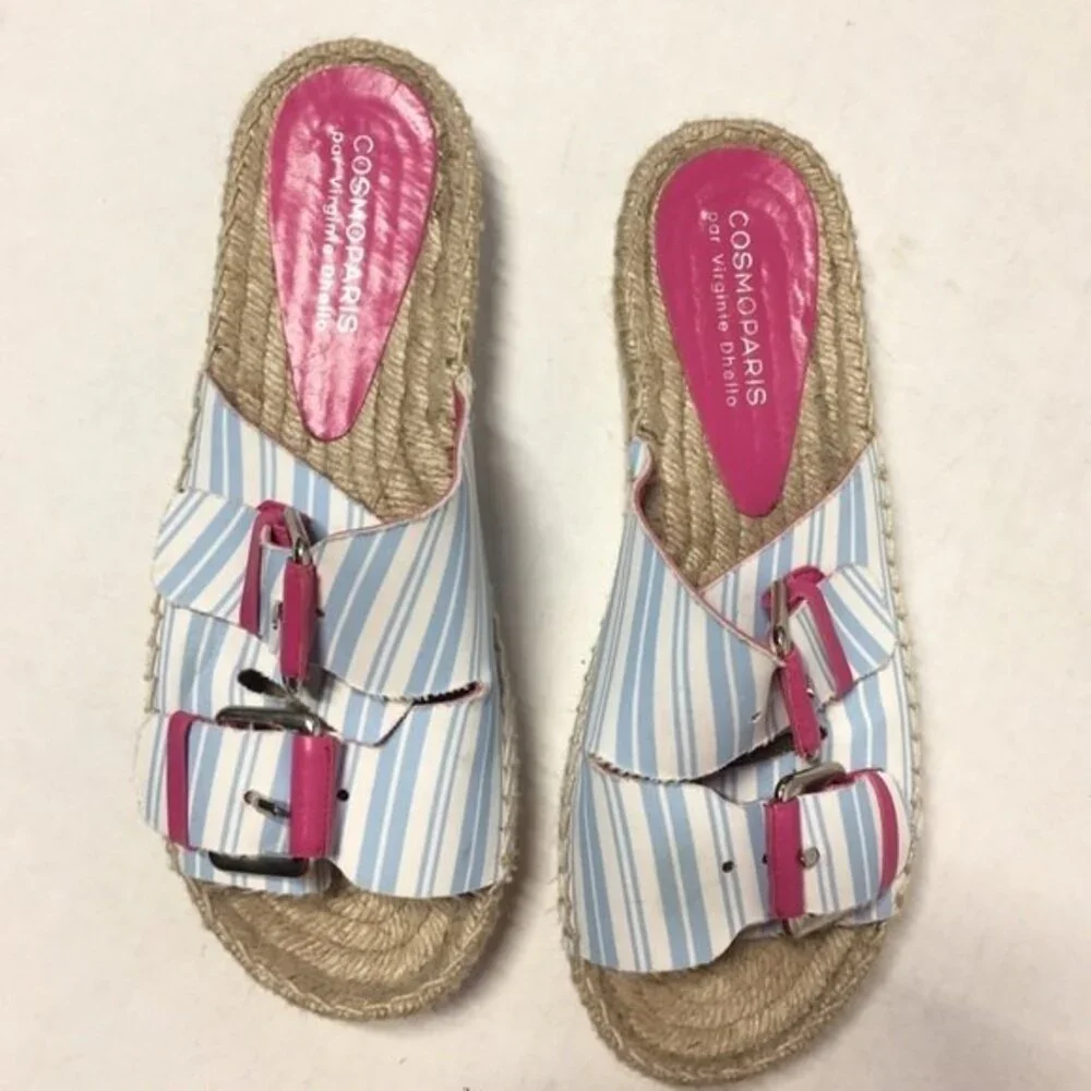 Virginie Dhello For Cosmoparis Buckle and Striped Espadrille Sandals 39